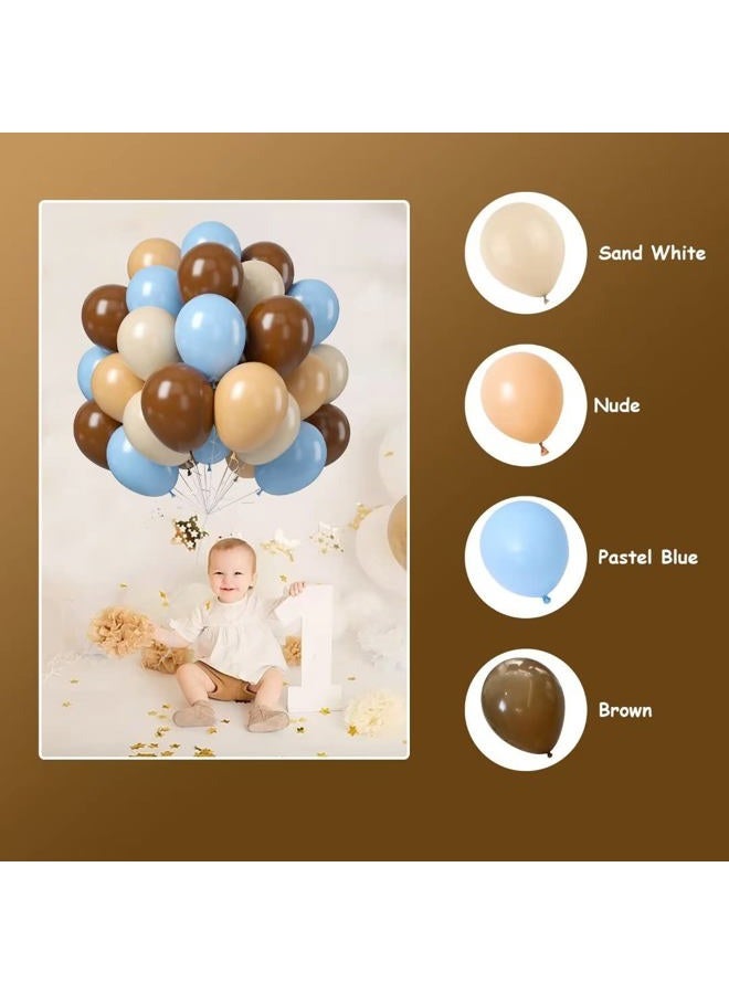 Teslite Blue and Brown Balloons, 60 PCS Pastel Macaron Blue White Sand Nude Brown Latex Balloons Set, Light Baby Blue Cream Beige Apricot Coffee Party Balloon for Teddy Bear Birthday Baby Shower Decorations - Image 4