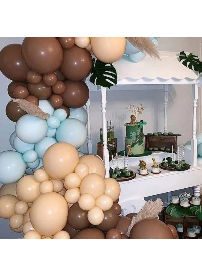 Teslite Blue and Brown Balloons, 60 PCS Pastel Macaron Blue White Sand Nude Brown Latex Balloons Set, Light Baby Blue Cream Beige Apricot Coffee Party Balloon for Teddy Bear Birthday Baby Shower Decorations - Image 5