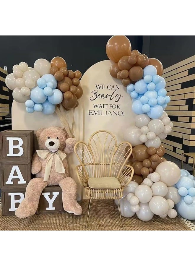 Teslite Blue and Brown Balloons, 60 PCS Pastel Macaron Blue White Sand Nude Brown Latex Balloons Set, Light Baby Blue Cream Beige Apricot Coffee Party Balloon for Teddy Bear Birthday Baby Shower Decorations - Image 3