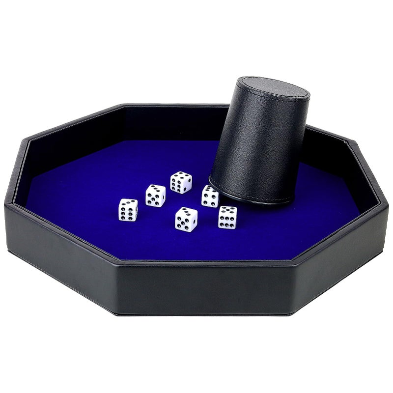 RERIVER Dice Rolling Tray, Blue Felt Lined PU Leather Octagon Dice Tray for Dungeon Crawler Games - Image 4