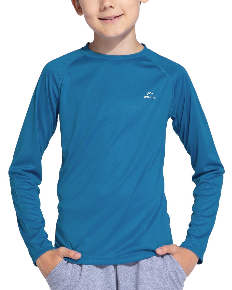 Willit Boy's UPF 50+ Sun Protection Shirt Long Sleeve Rash Guard Swim Shirts Youth SPF Fishing Quick Dry Shirt Ocean Blue M - Image 1
