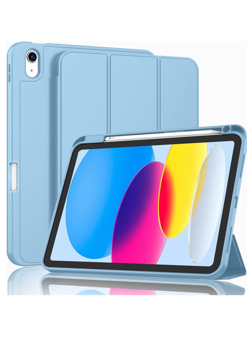 ELTRAZONE iPad 10th Gen Case with Pencil Holder, Soft TPU Back, Auto Wake/Sleep, Azure Blue - Image 1