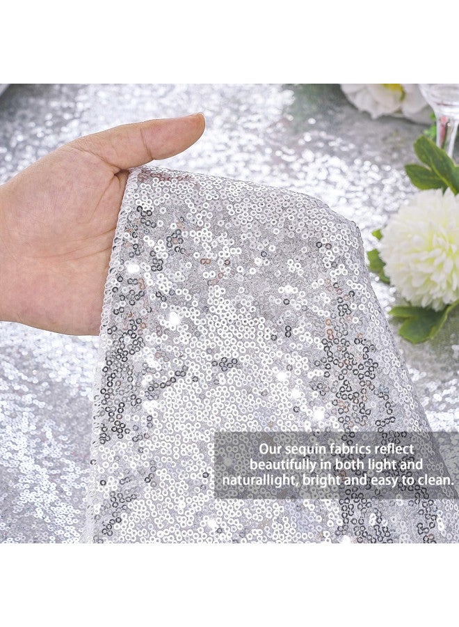 QueenDream مفرش طاولة كوين دريم بترتر 60x102 بوصة مفرش طاولة فضي لمناسبات عيد الميلاد مفرش لامع 6 أقدام لحفلات استقبال المواليد وزينة عيد الميلاد - Image 2