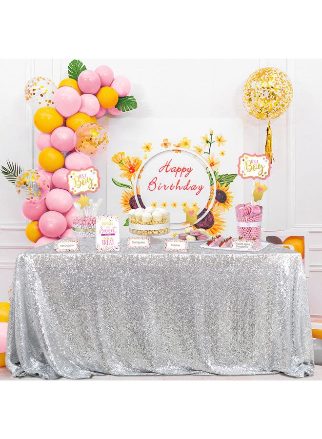 QueenDream مفرش طاولة كوين دريم بترتر 60x102 بوصة مفرش طاولة فضي لمناسبات عيد الميلاد مفرش لامع 6 أقدام لحفلات استقبال المواليد وزينة عيد الميلاد - Image 1