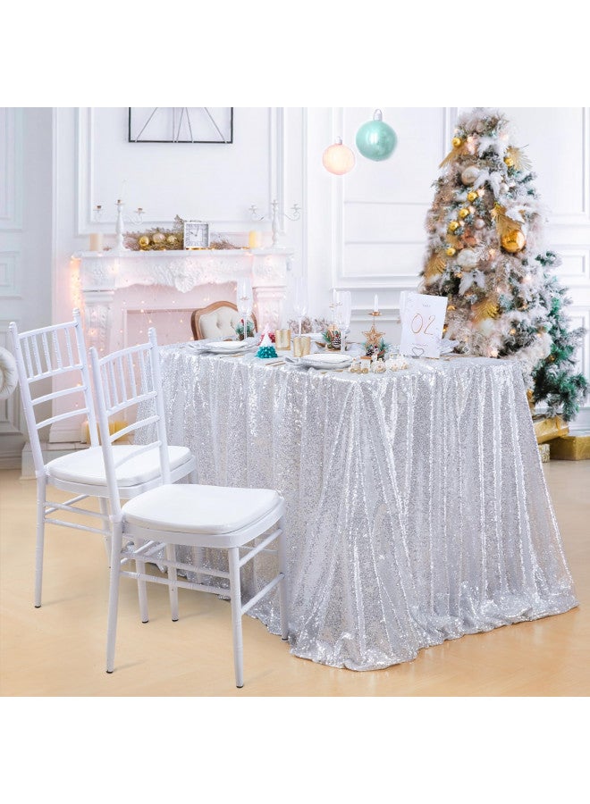 QueenDream مفرش طاولة كوين دريم بترتر 60x102 بوصة مفرش طاولة فضي لمناسبات عيد الميلاد مفرش لامع 6 أقدام لحفلات استقبال المواليد وزينة عيد الميلاد - Image 3