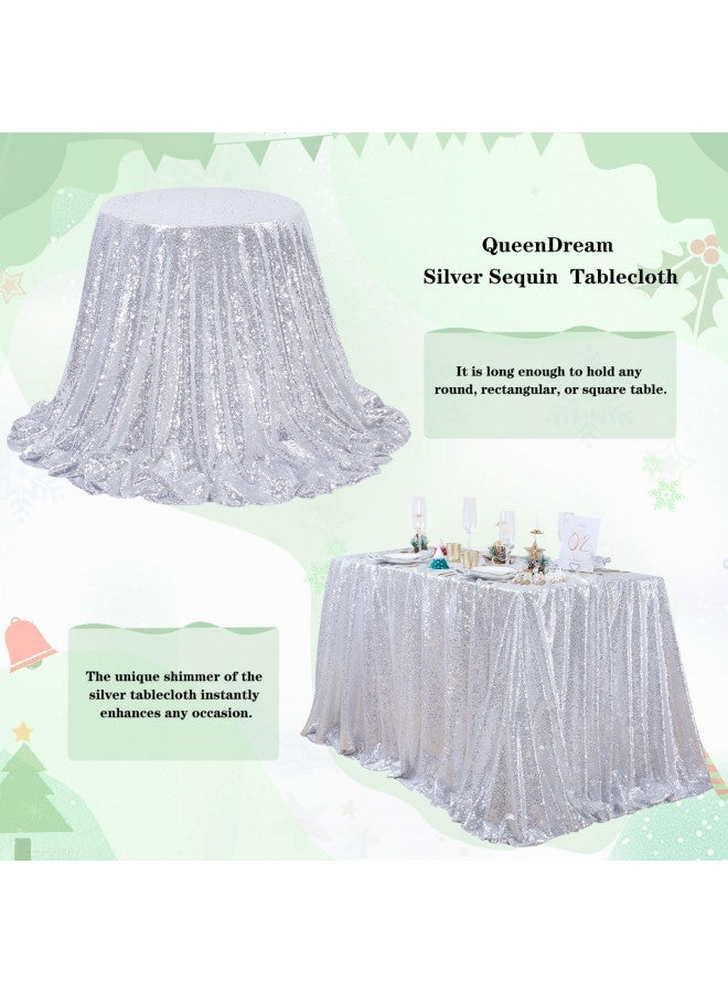 QueenDream مفرش طاولة كوين دريم بترتر 60x102 بوصة مفرش طاولة فضي لمناسبات عيد الميلاد مفرش لامع 6 أقدام لحفلات استقبال المواليد وزينة عيد الميلاد - Image 5
