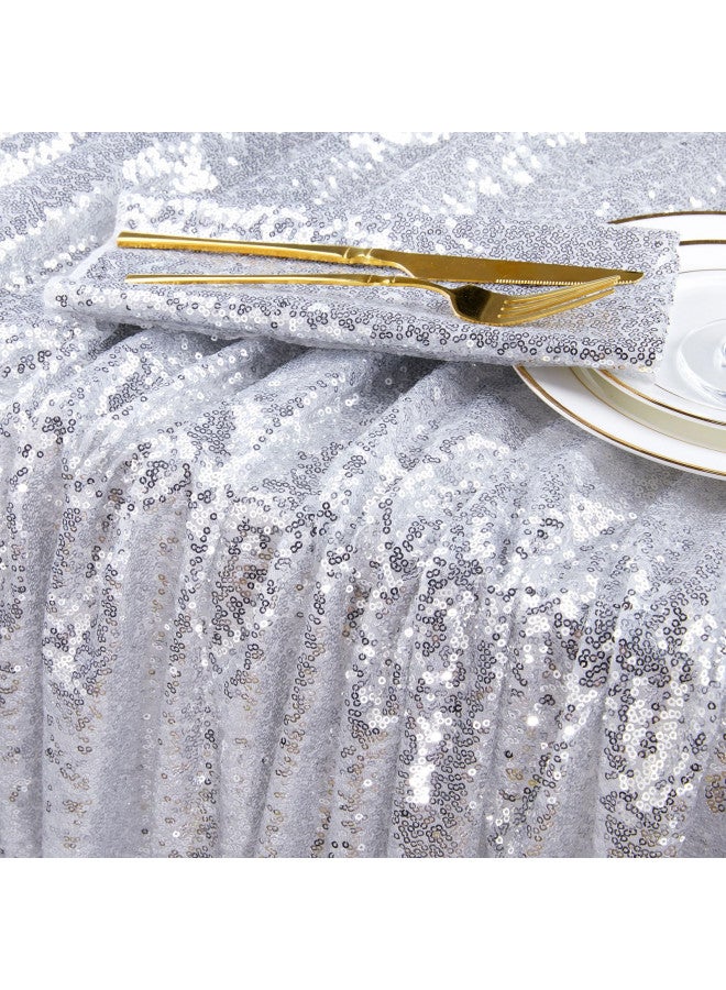 QueenDream مفرش طاولة كوين دريم بترتر 60x102 بوصة مفرش طاولة فضي لمناسبات عيد الميلاد مفرش لامع 6 أقدام لحفلات استقبال المواليد وزينة عيد الميلاد - Image 4