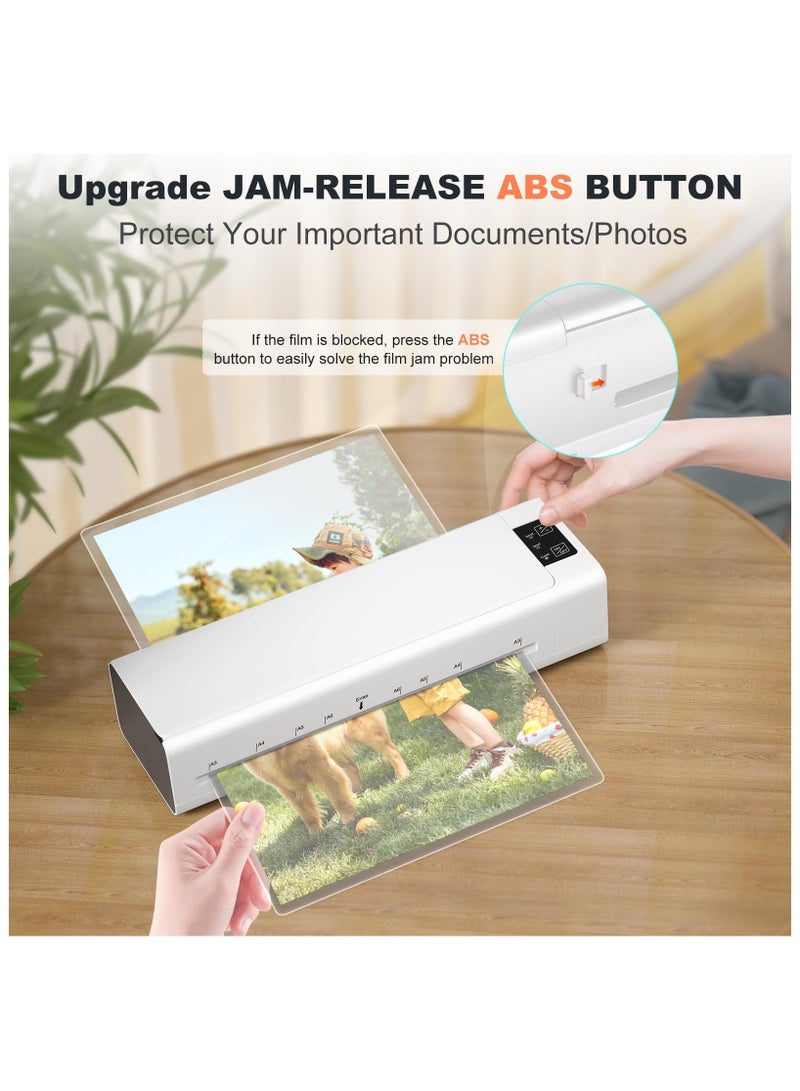 Laminator, 13 Inch Lamination Machine for A3/A4/A5/A6, with 6 in 1 Personal Desktop Cold & Hot A3 Laminating Machine, 60s Warm-Up Jam-Free laminator Machine with 12 Pouches for Office, School (White)
