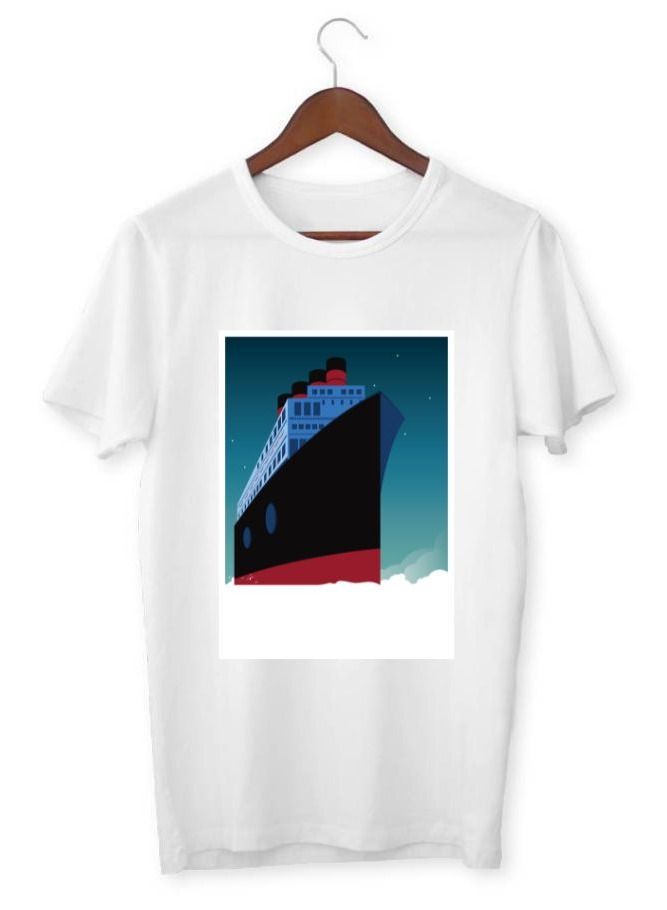 سفينة تي شيرت مطبوعة للرجال