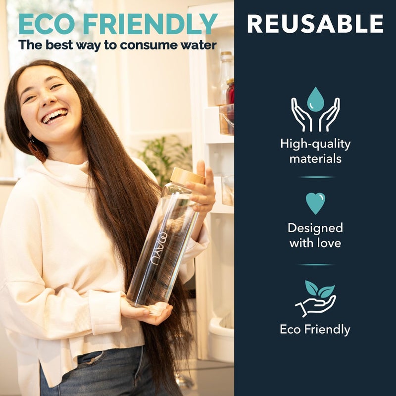 mayu Portable Container Water Bottle With Bamboo Lid - Eco Friendly & BPA Free Borosilicate Glass Infuser Bottle - Leak Free Design - For Storage, Everyday Use And Non-Toxic Hydration - 51oz 1.5L - Image 2