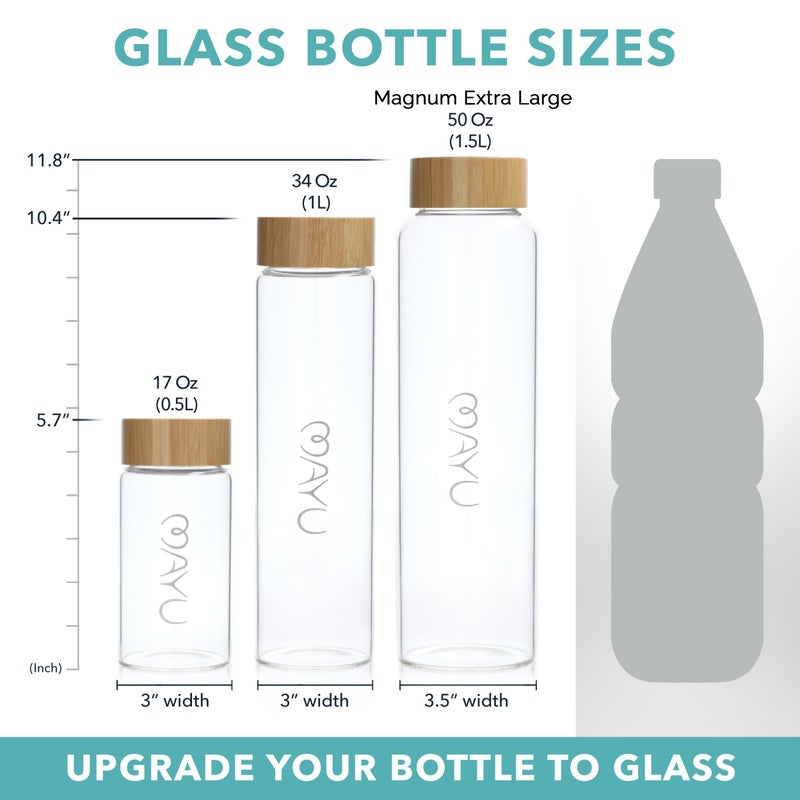 mayu Portable Container Water Bottle With Bamboo Lid - Eco Friendly & BPA Free Borosilicate Glass Infuser Bottle - Leak Free Design - For Storage, Everyday Use And Non-Toxic Hydration - 51oz 1.5L - Image 5