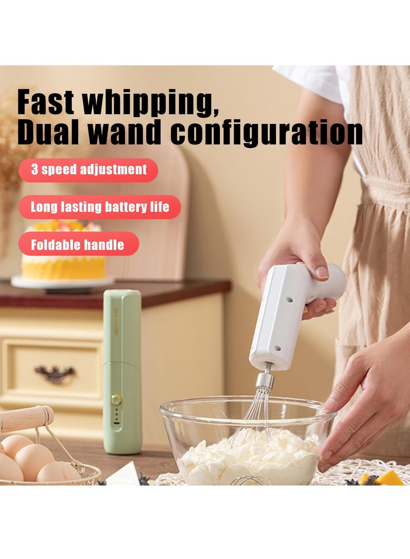 Sunhome Electric Milk Frother Handheld, 3 Speeds Foldable Coffee Whisk Foam Maker with USB C Rechargeable, Whisk Drink Mixer for Lattes Frappe Matcha Hot Chocolate, Egg with 2 Mixer Heads (Green) - Image 2