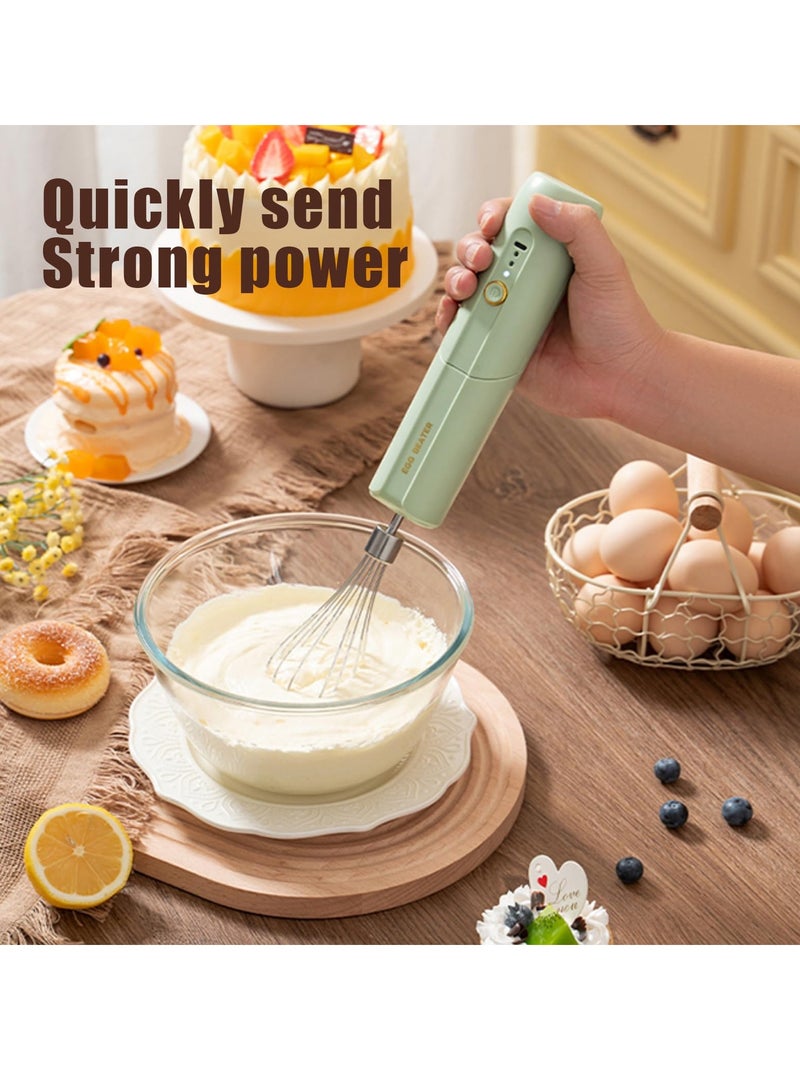 Sunhome Electric Milk Frother Handheld, 3 Speeds Foldable Coffee Whisk Foam Maker with USB C Rechargeable, Whisk Drink Mixer for Lattes Frappe Matcha Hot Chocolate, Egg with 2 Mixer Heads (Green) - Image 3