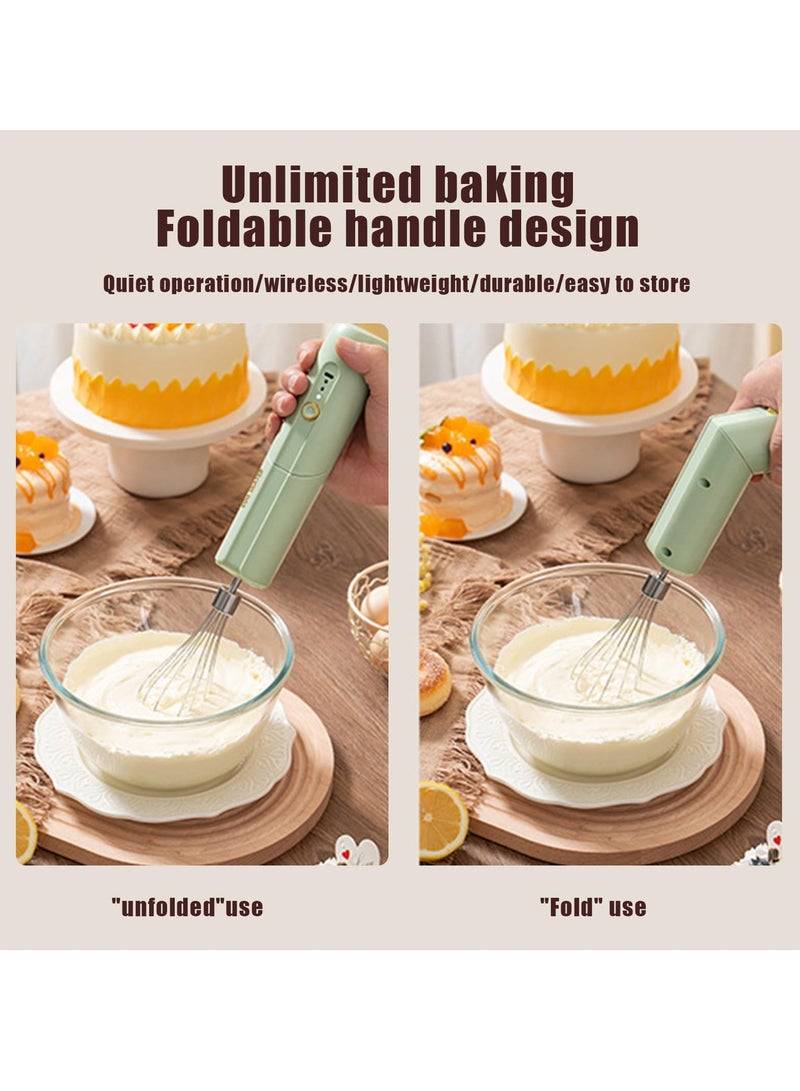 Sunhome Electric Milk Frother Handheld, 3 Speeds Foldable Coffee Whisk Foam Maker with USB C Rechargeable, Whisk Drink Mixer for Lattes Frappe Matcha Hot Chocolate, Egg with 2 Mixer Heads (Green) - Image 4