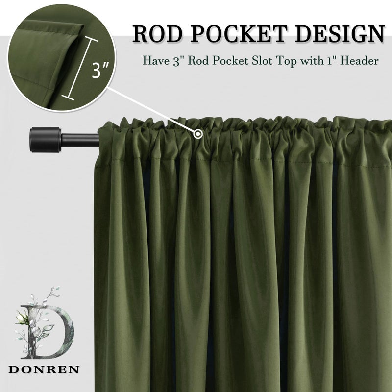 DONREN Dark Olive Green Blackout Window Curtain Panels 80 inche Long,Doorway Christmas Home Decoration Thermal Insulated Room Darkening Draperies/Drapes,2 Panels 52 by 80-inch,Loden - Image 2