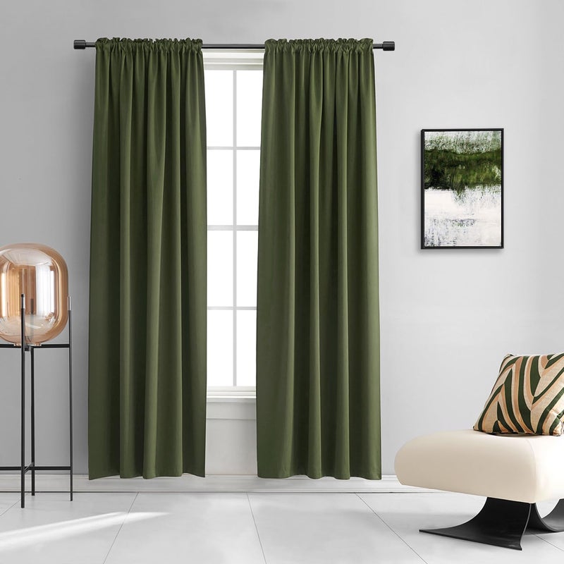 DONREN Dark Olive Green Blackout Window Curtain Panels 80 inche Long,Doorway Christmas Home Decoration Thermal Insulated Room Darkening Draperies/Drapes,2 Panels 52 by 80-inch,Loden - Image 1