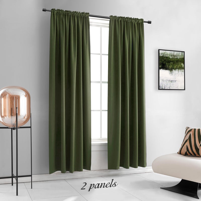 DONREN Dark Olive Green Blackout Window Curtain Panels 80 inche Long,Doorway Christmas Home Decoration Thermal Insulated Room Darkening Draperies/Drapes,2 Panels 52 by 80-inch,Loden - Image 5