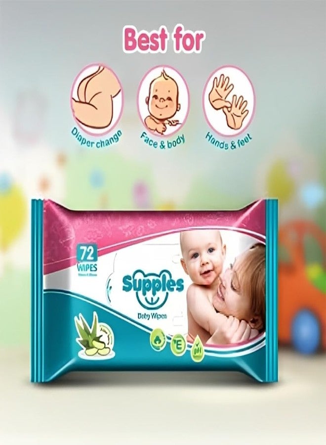 Supples Amazon Brand - Supples Baby Wet Wipes with lid Enriched with Aloe Vera, 72 Wipes/Pack (Pack of 8) - Image 2