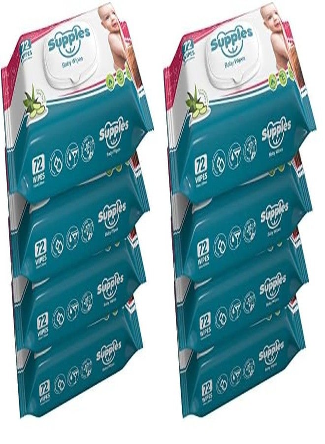 Supples Amazon Brand - Supples Baby Wet Wipes with lid Enriched with Aloe Vera, 72 Wipes/Pack (Pack of 8) - Image 1