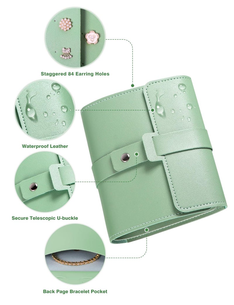 Hatori Earring Holder Organizer with Foldable Book Design Stud Book Organizer, Portable Pu Leather Travel Earring Case, Travel Jewelry Organizer Case for Mother Women Girls Gift, Green - Image 3