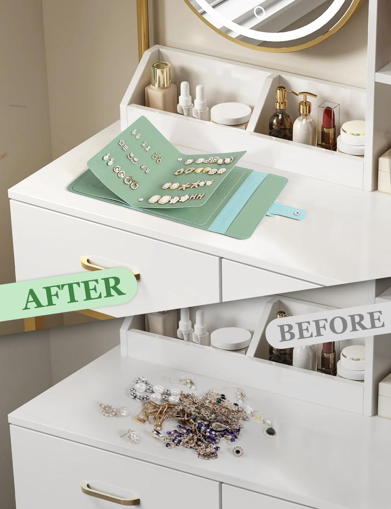 Hatori Earring Holder Organizer with Foldable Book Design Stud Book Organizer, Portable Pu Leather Travel Earring Case, Travel Jewelry Organizer Case for Mother Women Girls Gift, Green - Image 4