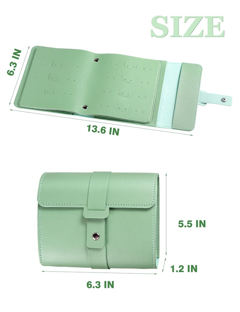 Hatori Earring Holder Organizer with Foldable Book Design Stud Book Organizer, Portable Pu Leather Travel Earring Case, Travel Jewelry Organizer Case for Mother Women Girls Gift, Green - Image 2