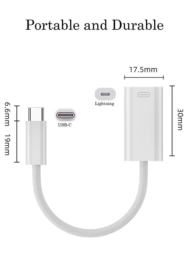 محول صوت سماعات رأس USB-C إلى Lightning، يدعم الشحن السريع PD بقدرة 45 واط ونقل البيانات، متوافق مع iPhone 17/16/15 Plus/Pro/Max و iPad Pro/Air 6/5/4 و MacBook - أبيض - Image 2