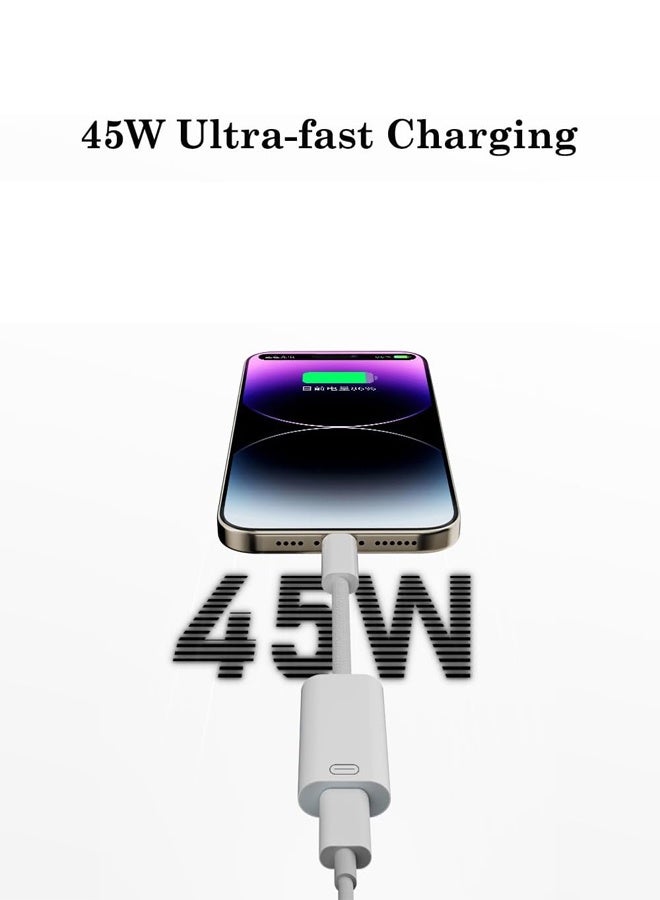 محول صوت سماعات رأس USB-C إلى Lightning، يدعم الشحن السريع PD بقدرة 45 واط ونقل البيانات، متوافق مع iPhone 17/16/15 Plus/Pro/Max و iPad Pro/Air 6/5/4 و MacBook - أبيض - Image 3