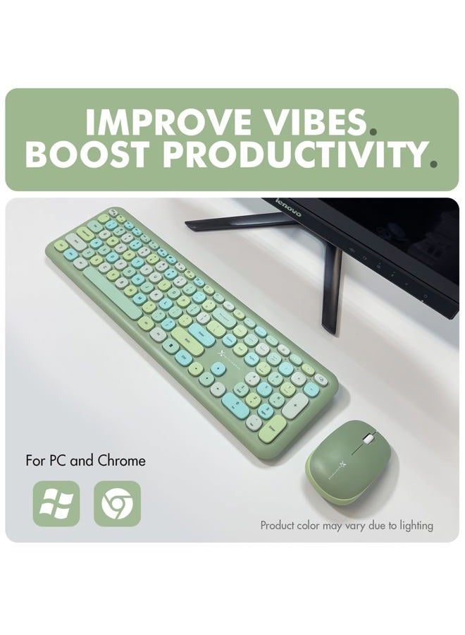 X9 Performance Colorful Keyboard and Mouse Combo - 2.4G Wireless Connectivity - Transform Your Space with a Cute Wireless Keyboard and Mouse Retro Set - Green Keyboard and Mouse - Aesthetic Keyboard - Image 2