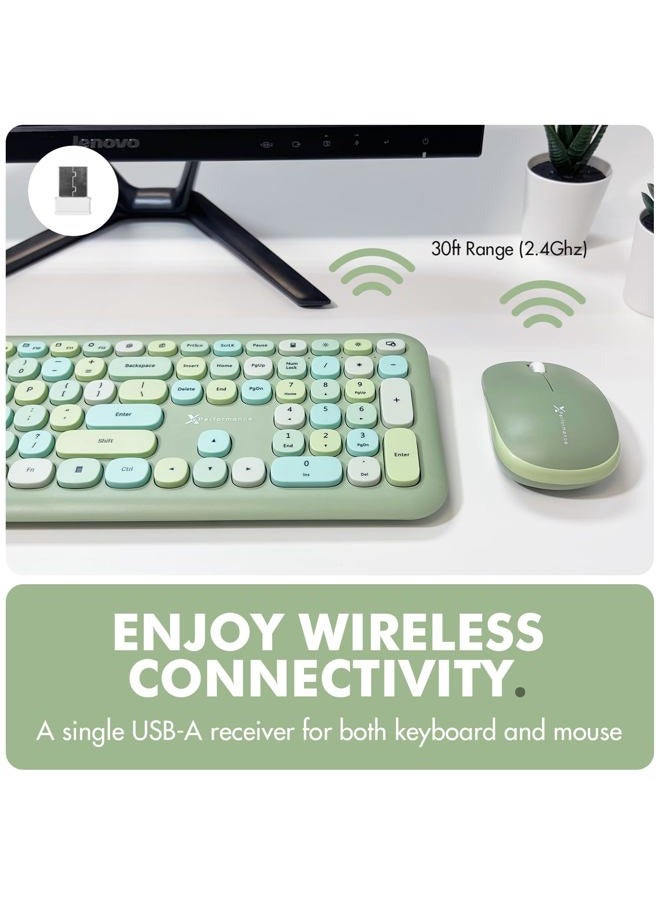 X9 Performance Colorful Keyboard and Mouse Combo - 2.4G Wireless Connectivity - Transform Your Space with a Cute Wireless Keyboard and Mouse Retro Set - Green Keyboard and Mouse - Aesthetic Keyboard - Image 3