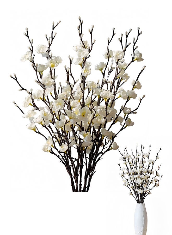 8Pcs Artificial Plum Blossom Flowers, Faux White Cherry Blossom Stems for Home Wedding Hotel Office Garden Decoration, 55cm Long - Image 1