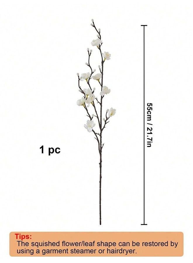 8Pcs Artificial Plum Blossom Flowers, Faux White Cherry Blossom Stems for Home Wedding Hotel Office Garden Decoration, 55cm Long - Image 2