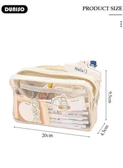 DUNISO 5 Compartment Large Capacity Pencil Case，Simple Durable Multifunctional Clear Pen Bag,Fashion Portable Beige Versatile Transparent Pencil Painting Storage Pouch with Zipper,Mesh Compartment for School Kids Teen,Suitable for Office College School Gift  - Image 4