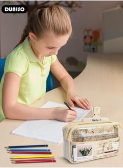 DUNISO 5 Compartment Large Capacity Pencil Case，Simple Durable Multifunctional Clear Pen Bag,Fashion Portable Beige Versatile Transparent Pencil Painting Storage Pouch with Zipper,Mesh Compartment for School Kids Teen,Suitable for Office College School Gift  - Image 5
