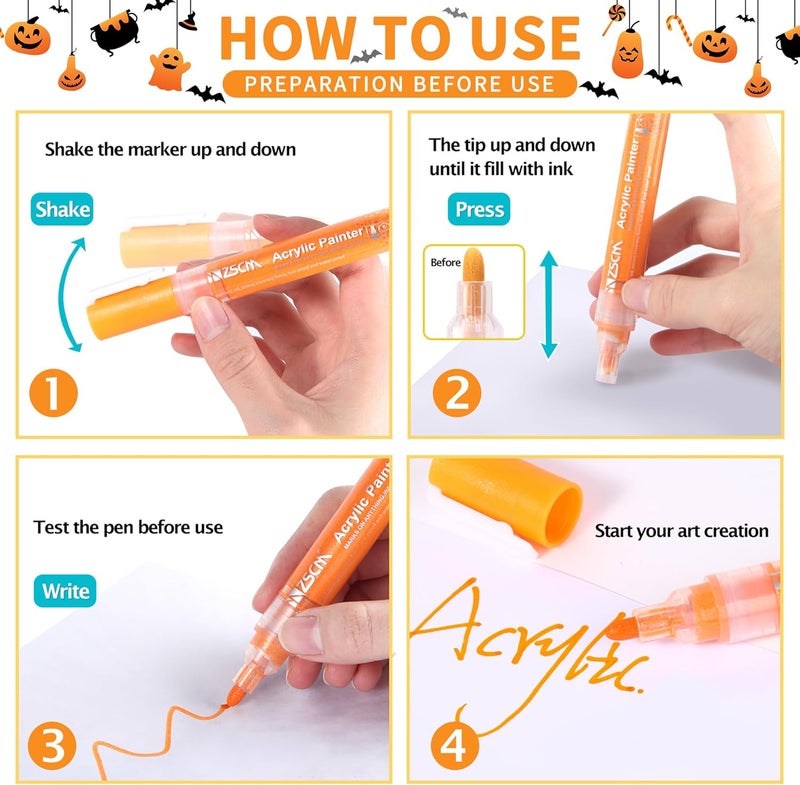 ZSCM QUALITY DECIDES THE FUTURE Paint Pens Acrylic Markers, ZSCM 12 Colors Paint Markers for Halloween Pumpkin Painting, Metallic Art Marker, for Adults Card Making, Rocks Painting, Wood Slices, Pumpkin Decoration - Image 4