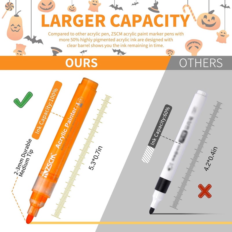 ZSCM QUALITY DECIDES THE FUTURE Paint Pens Acrylic Markers, ZSCM 12 Colors Paint Markers for Halloween Pumpkin Painting, Metallic Art Marker, for Adults Card Making, Rocks Painting, Wood Slices, Pumpkin Decoration - Image 2