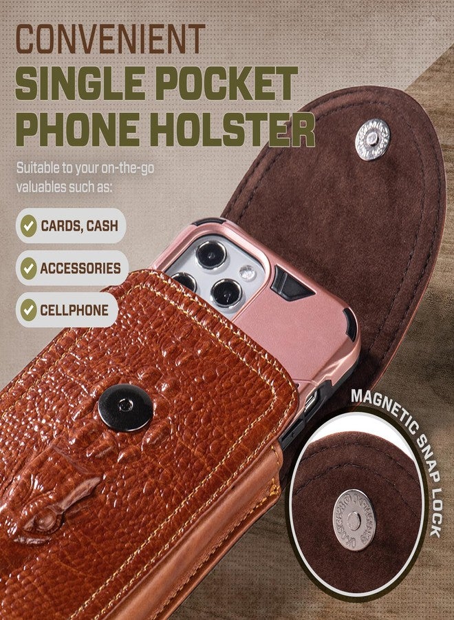 Hengwin Genuine Leather Phone Holster Fits for iPhone 16 Pro Max 15 Plus 14 Pro Max Samsung Galaxy A15 Note 9 8 S23+ S22+ S21 FE S20 Ultra Holster Waist Pouch Belt Clip Case Cell Phone Holder (Brown) - Image 4