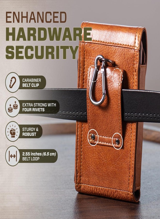 Hengwin Genuine Leather Phone Holster Fits for iPhone 16 Pro Max 15 Plus 14 Pro Max Samsung Galaxy A15 Note 9 8 S23+ S22+ S21 FE S20 Ultra Holster Waist Pouch Belt Clip Case Cell Phone Holder (Brown) - Image 5