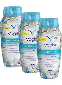 Vagisil Vagisil Feminine Wash for Intimate Area Hygiene, Scentsitive Scents, pH Balanced and Gynecologist Tested, Coconut Hibiscus, 12 oz (Pack of 3) 