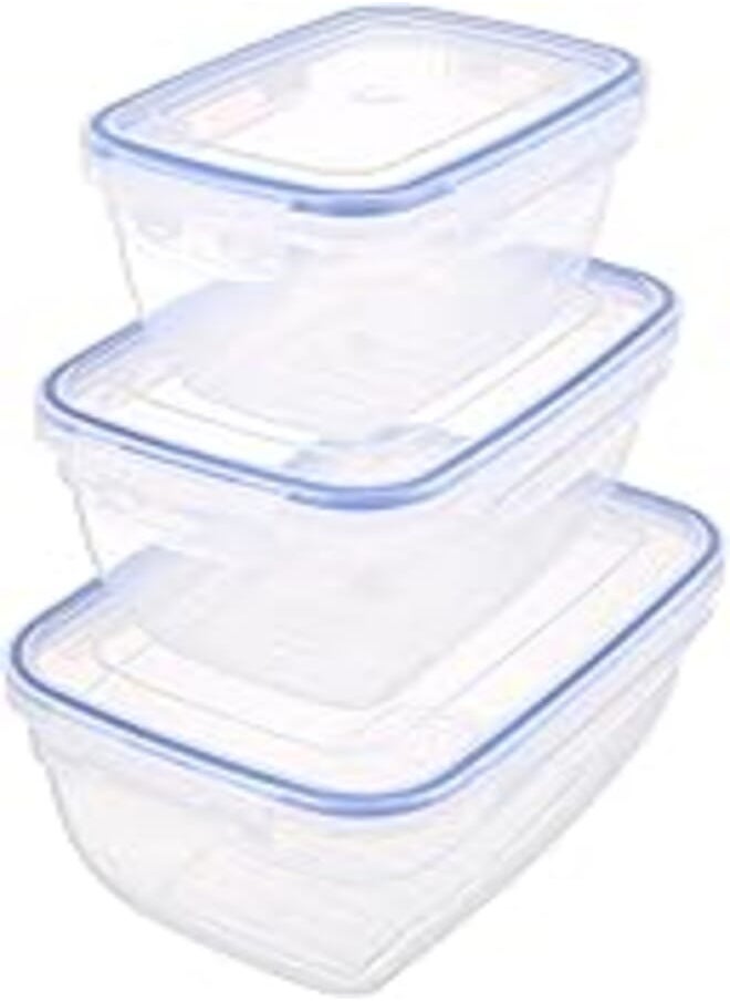 Bager Bager Cook&Lock Rectangular Storage Container (575+1050+1850 Ml) (Deep), Transparent 