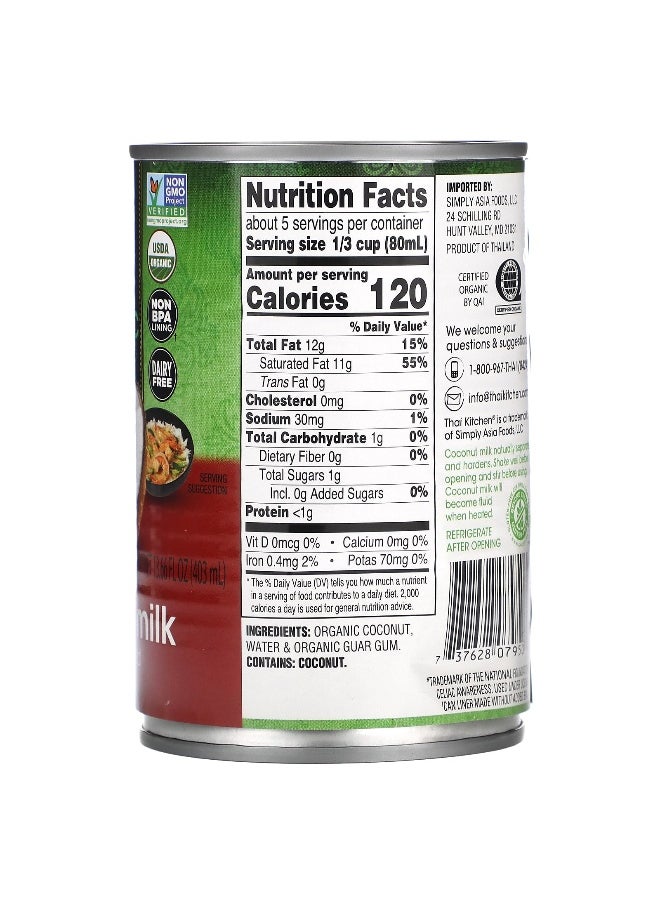 Thai Kitchen Thai Kitchen, Organic Coconut Milk, Unsweetened, 13.66 fl oz (403 ml)  - Image 2