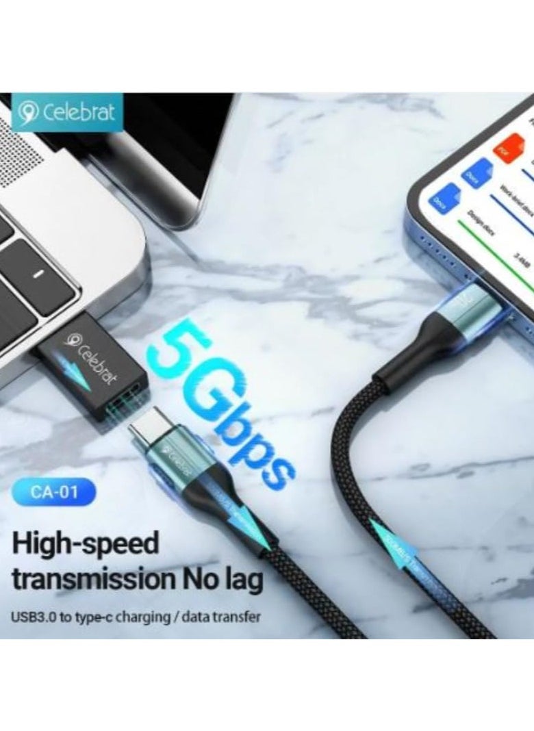 سليبرات - سيليبرات CA-01 محول OTG من سبائك الألومنيوم يدعم USB 3.0 إلى واجهة Type-C لنقل البيانات مع تصميم صغير ووظيفة شحن لأجهزة متعددة - أسود - Image 1