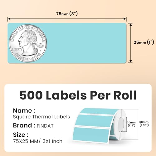 FINDAT 3×1 Inch Vinyl Thermal Labels Blue Rectangle Waterproof Direct Printer Stickers Color Self-Adhesive File Folder Label for Name Logo DIY Barcodes Office Address 500 PCS - Image 2