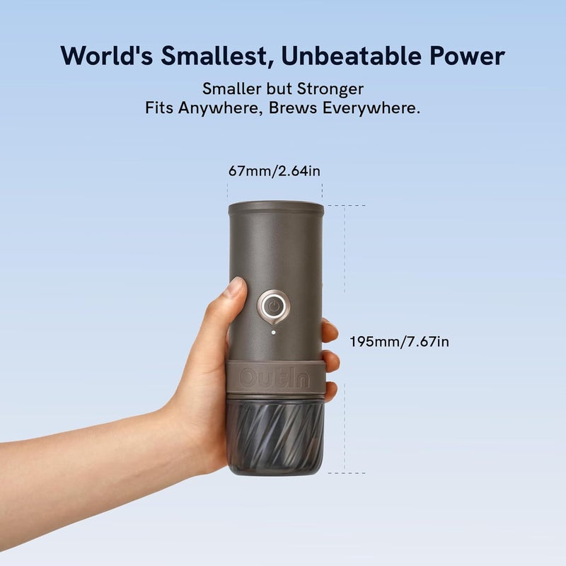OutIn Mino Portable Electric Espresso Machine, Mini Camping Coffee Maker for Travel, Pocket Sized Coffee Machine Self-Heating, Ground Coffee & NS Capsule Adapter For Adventure - Image 3