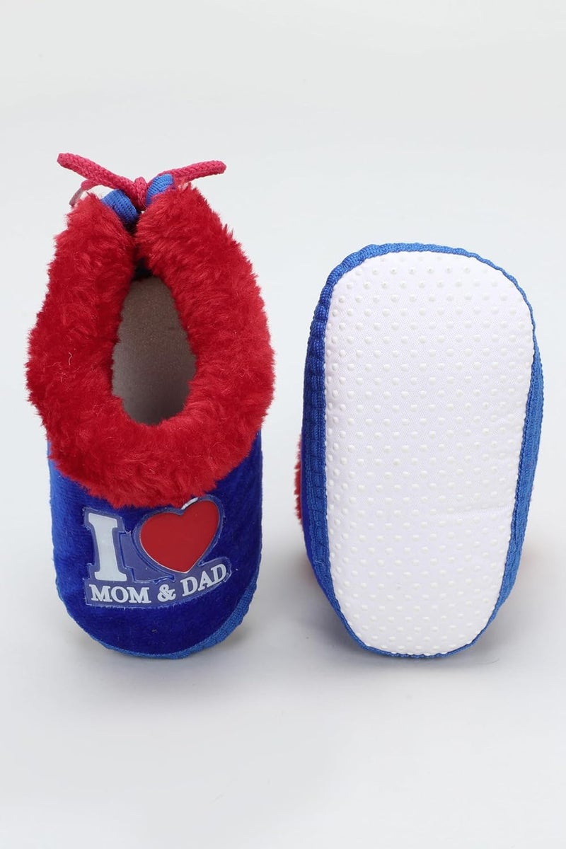 PureSole Baby Booties for Boys & Girls – Soft Plush Warm Indoor Crib Shoes with 'I Love Mom & Dad' Print – Non-Slip Sole – Infant First Walkers (6–12 Months) - Image 5