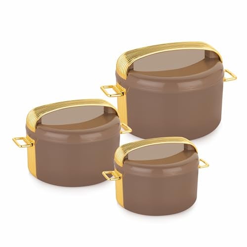 WARMEO Majestic Inner Stainless Steel Casserole Set of 3 (800ml, 1200ml, 2100ml), Brown | PU Insulated | BPA Free | Food Grade | Easy to Carry | Easy to Store | Chapati | Roti | Curd Maker - Image 1