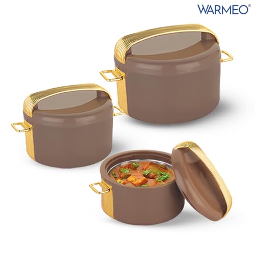 WARMEO Majestic Inner Stainless Steel Casserole Set of 3 (800ml, 1200ml, 2100ml), Brown | PU Insulated | BPA Free | Food Grade | Easy to Carry | Easy to Store | Chapati | Roti | Curd Maker - Image 3