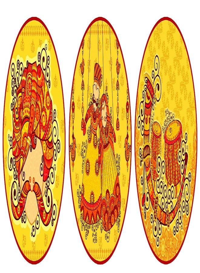 REAL ART Block Decor Wall Hanging Ceramic Plate 7" (3pcs Set) Multicolor (Design 5) - Image 1