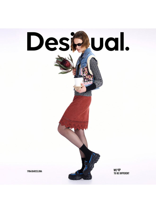 DESIGUAL 25 Autumn/Winter New Collection Denim Embroidered Patchwork Lamb Wool Sleeveless Vest Jacket - Image 3