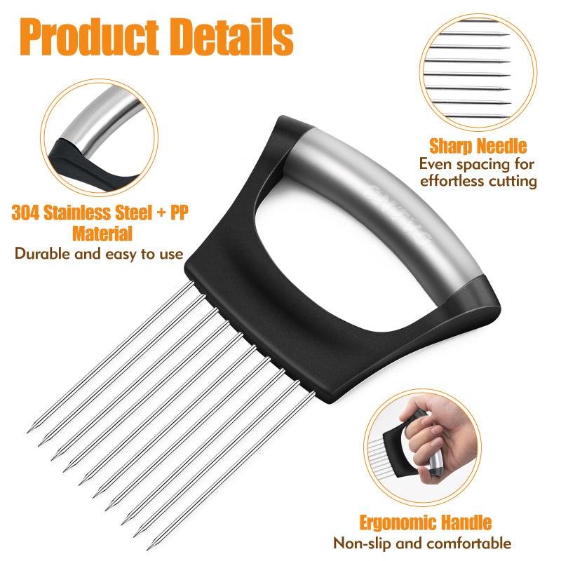 CNTVO Onion Holder for Slicing, Stainless Steel Onion Slicer, Onions Slicer Holder with Protective Cover, Multi-Use Vegetable Chopper for Onions Tomatoes Avocados Potato Eggs Kiwifruit Meat Lemon - Image 3